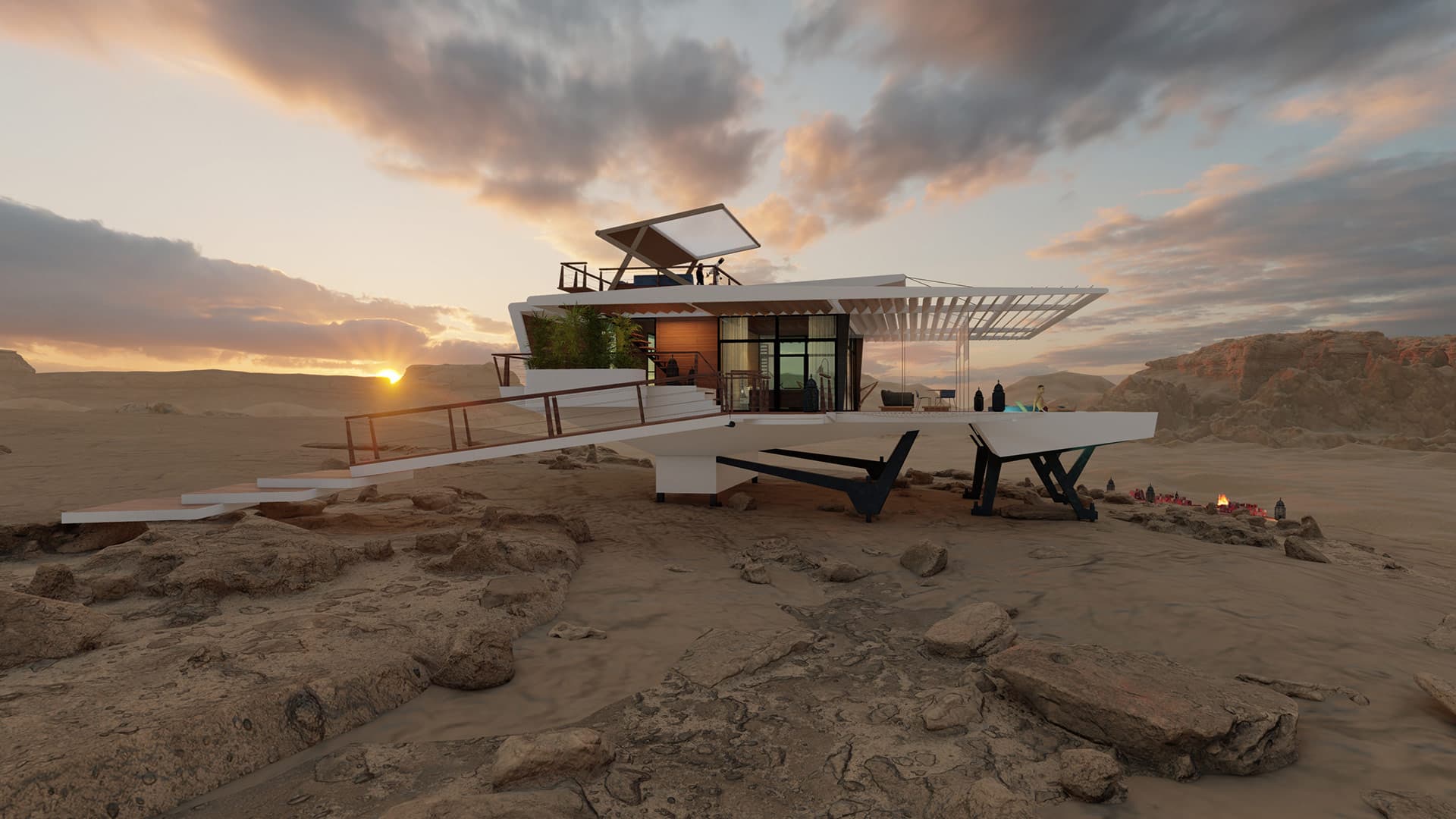 The terraced design steps up to maximize views and privacy.